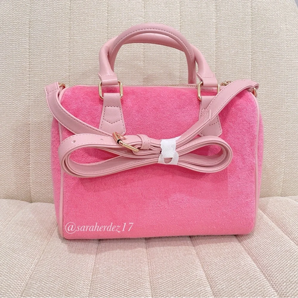 NEW Juicy Couture Pink Terry Cloth Barrel Bag Butterfly‎ Rhinestone Satchel